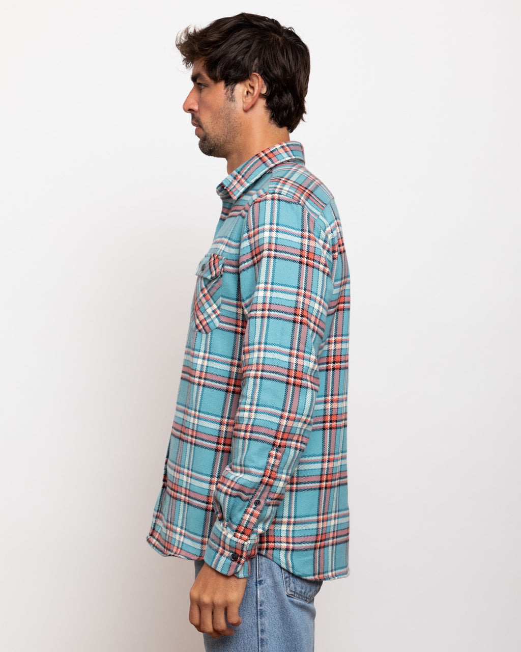 Field Grand Flannel in Teal Plaid, 100% Cotton Flannel for Men, Dense and Durable for the Field