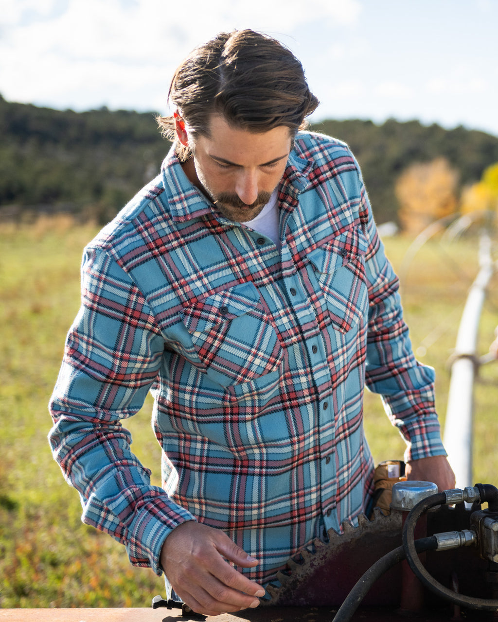 Field Grand Flannel in Teal Plaid, 100% Cotton Flannel for Men, Dense and Durable for the Field