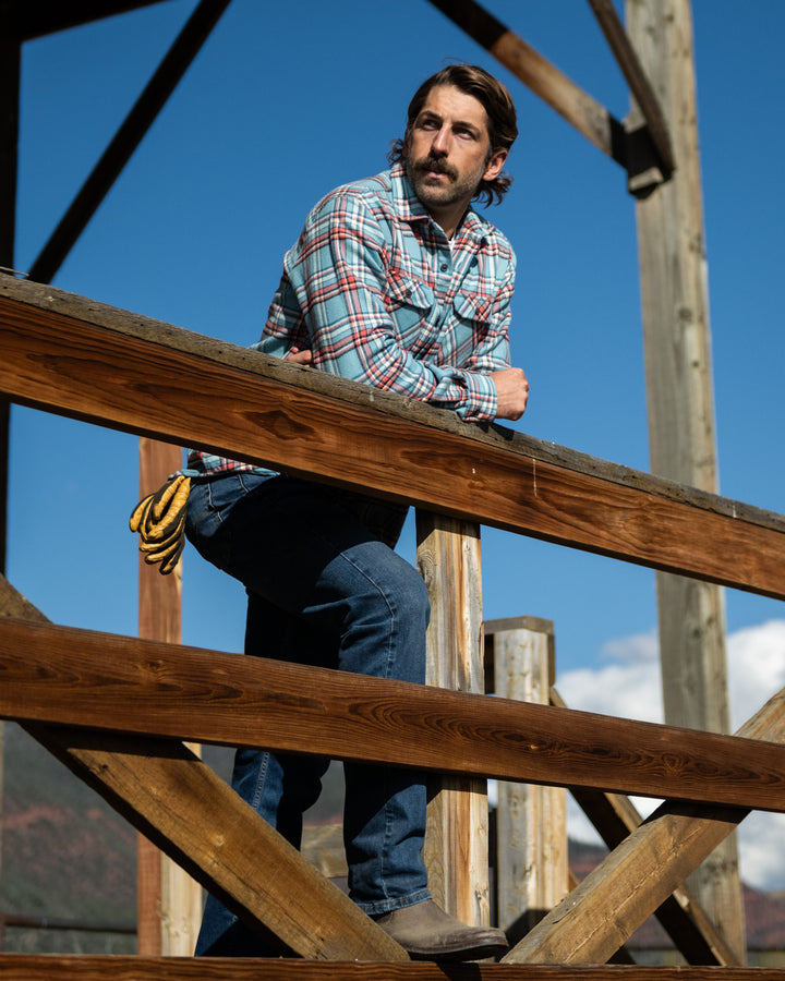 Field Grand Flannel in Teal Plaid, 100% Cotton Flannel for Men, Dense and Durable for the Field