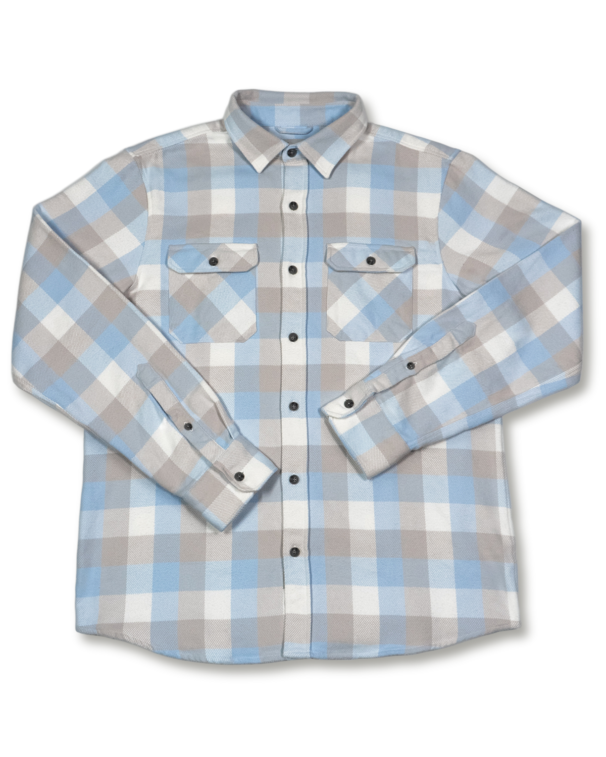 Field Grand Flannel in Blue Gingham Plaid, 100% Cotton Flannel for Men