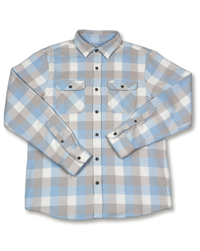 Field Grand Flannel in Blue Gingham Plaid, 100% Cotton Flannel for Men