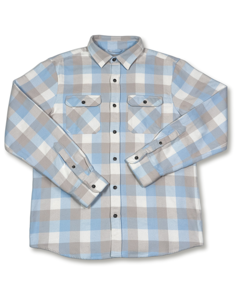 Field Grand Flannel in Blue Gingham Plaid, 100% Cotton Flannel for Men