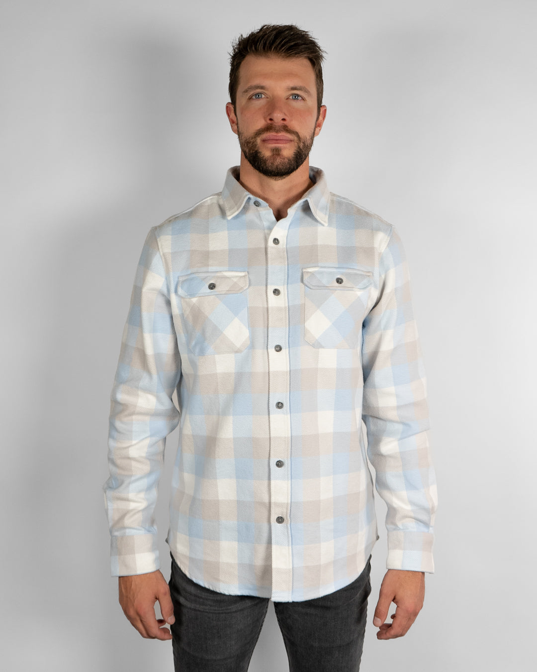 Field Grand Flannel in Blue Gingham Plaid, 100% Cotton Flannel for Men