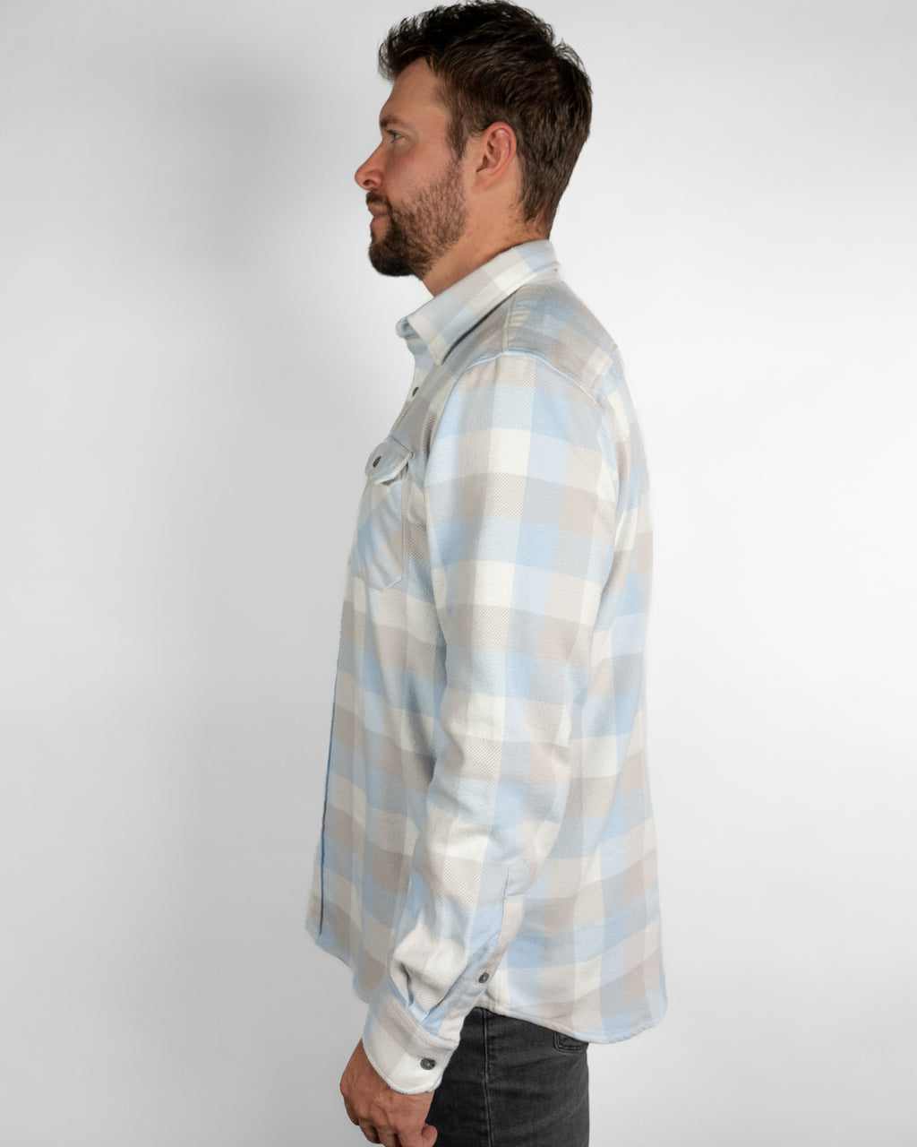 Field Grand Flannel in Blue Gingham Plaid, 100% Cotton Flannel for Men