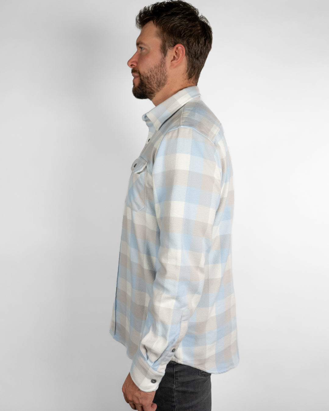 Field Grand Flannel in Blue Gingham Plaid, 100% Cotton Flannel for Men