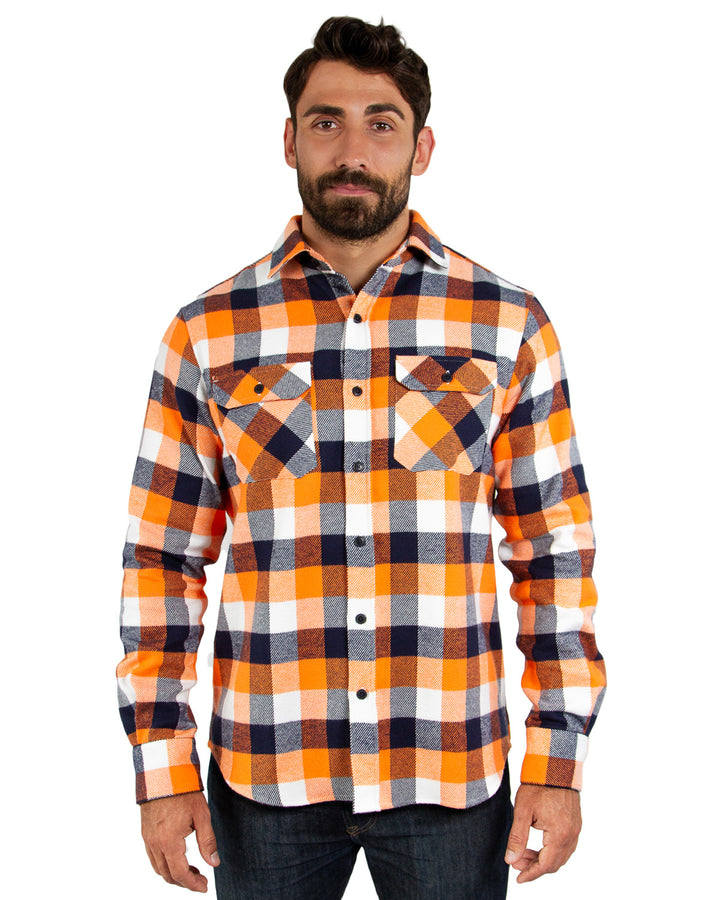 Field Grand Flannel in Bonfire Orange, Black and White, 100% Cotton Flannel Shirt for Men by MuskOx