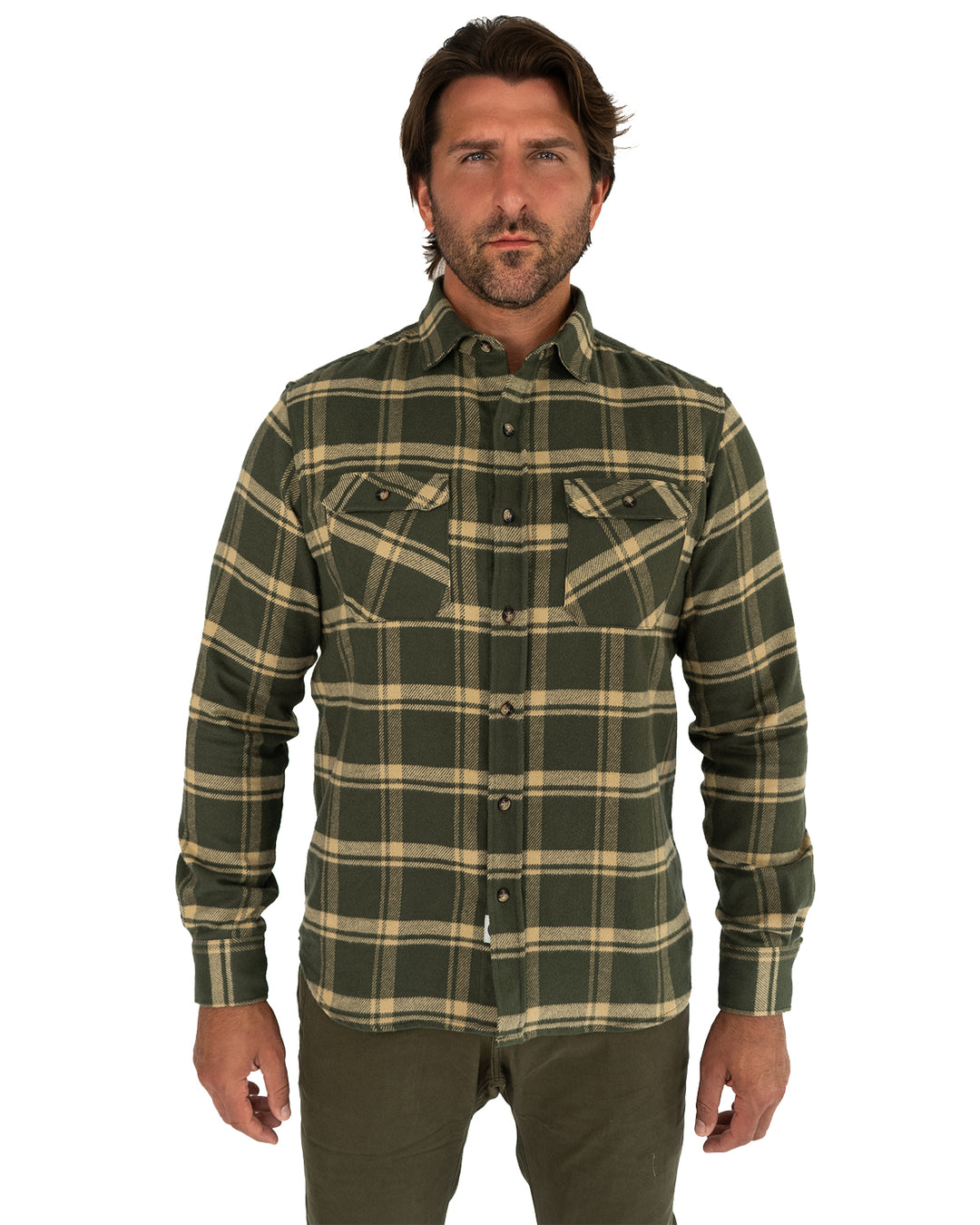 mens olive green plaid shirt