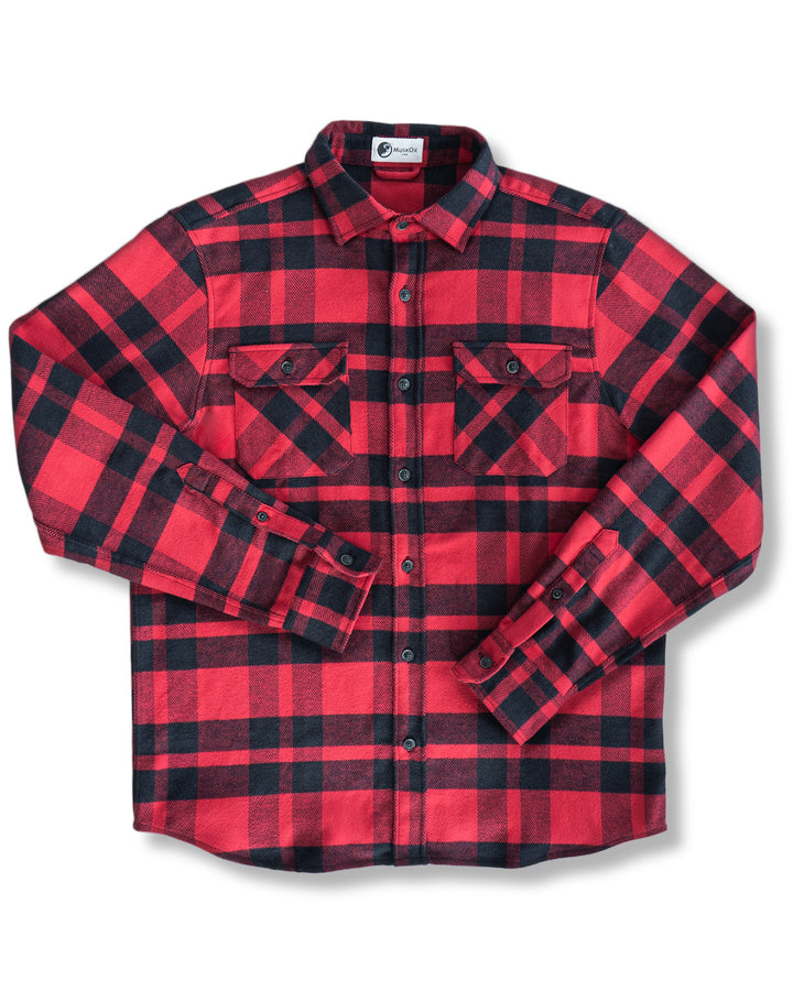 Field Grand Flannel in Red Plaid, 100% Cotton Flannel Shirt for Men by MuskOx