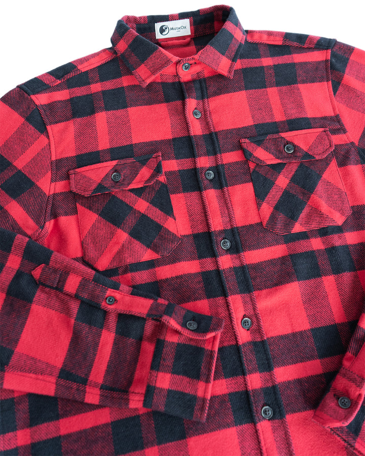 Field Grand Flannel in Red Plaid, 100% Cotton Flannel Shirt for Men by MuskOx