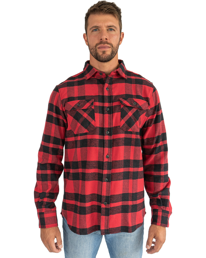 Field Grand Flannel in Red Plaid, 100% Cotton Flannel Shirt for Men by MuskOx