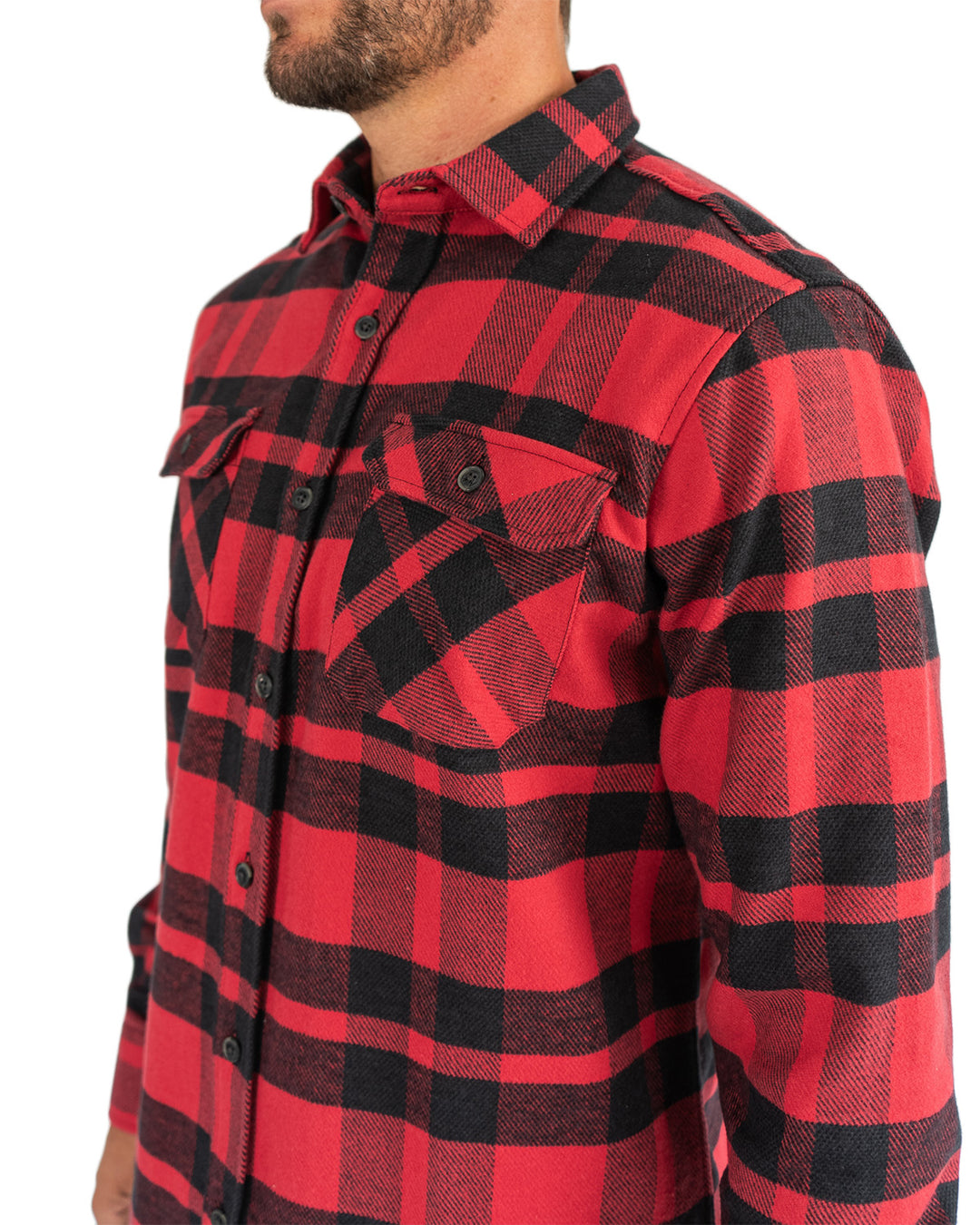Field Grand Flannel in Red Plaid, 100% Cotton Flannel Shirt for Men by MuskOx