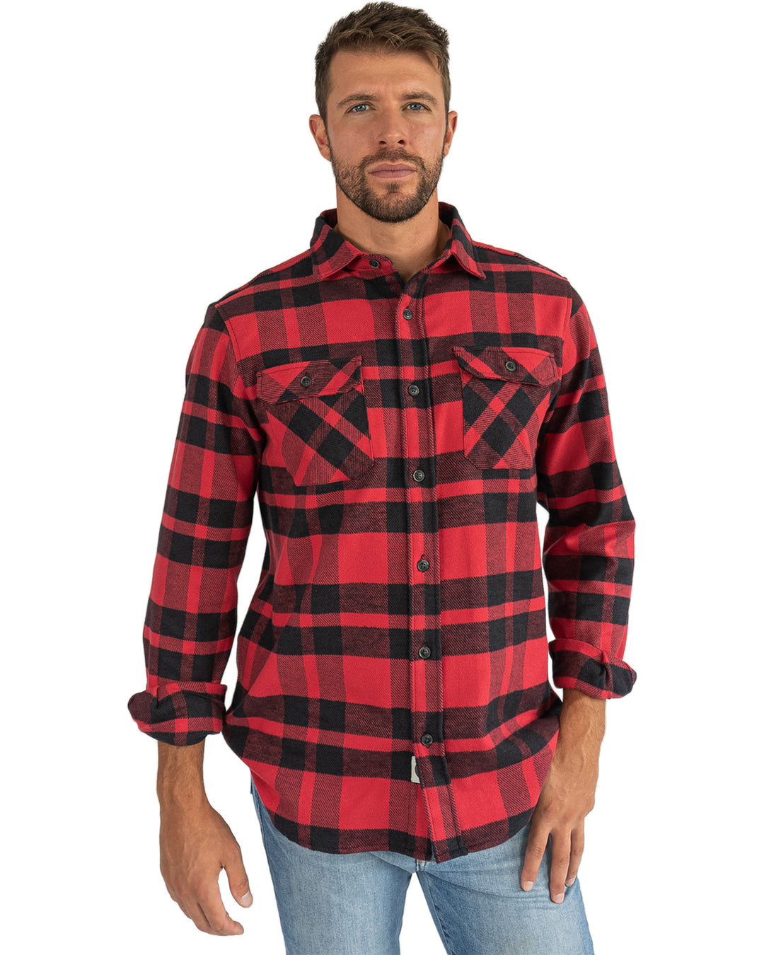 Field Grand Flannel in Red Plaid, 100% Cotton Flannel Shirt for Men by MuskOx