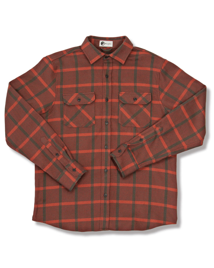 Field Grand Flannel in Red and Green, 100% Cotton Flannel Shirt for Men by MuskOx