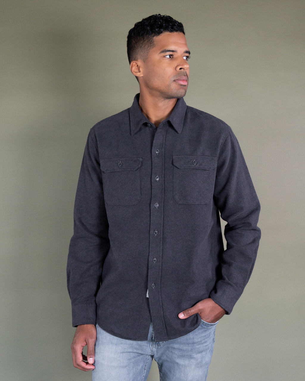 Grand Flannel in Charcoal, 100% Cotton Flannel Shirt for Men