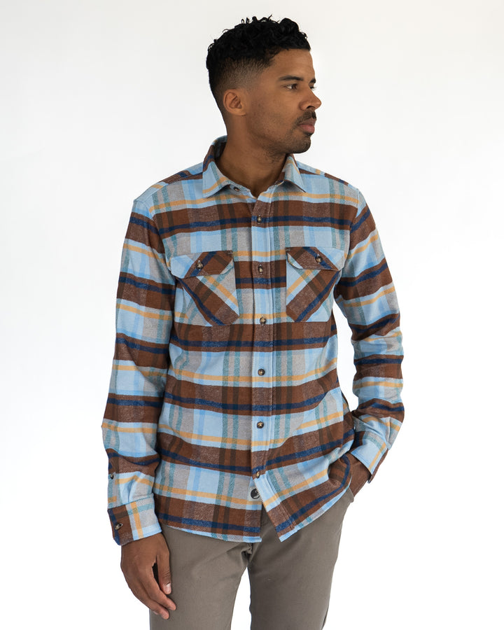 The Grand Flannel in Blue Plaid by MuskOx Flannels, 100% Heavyweight Cotton Flannel Shirt for Men