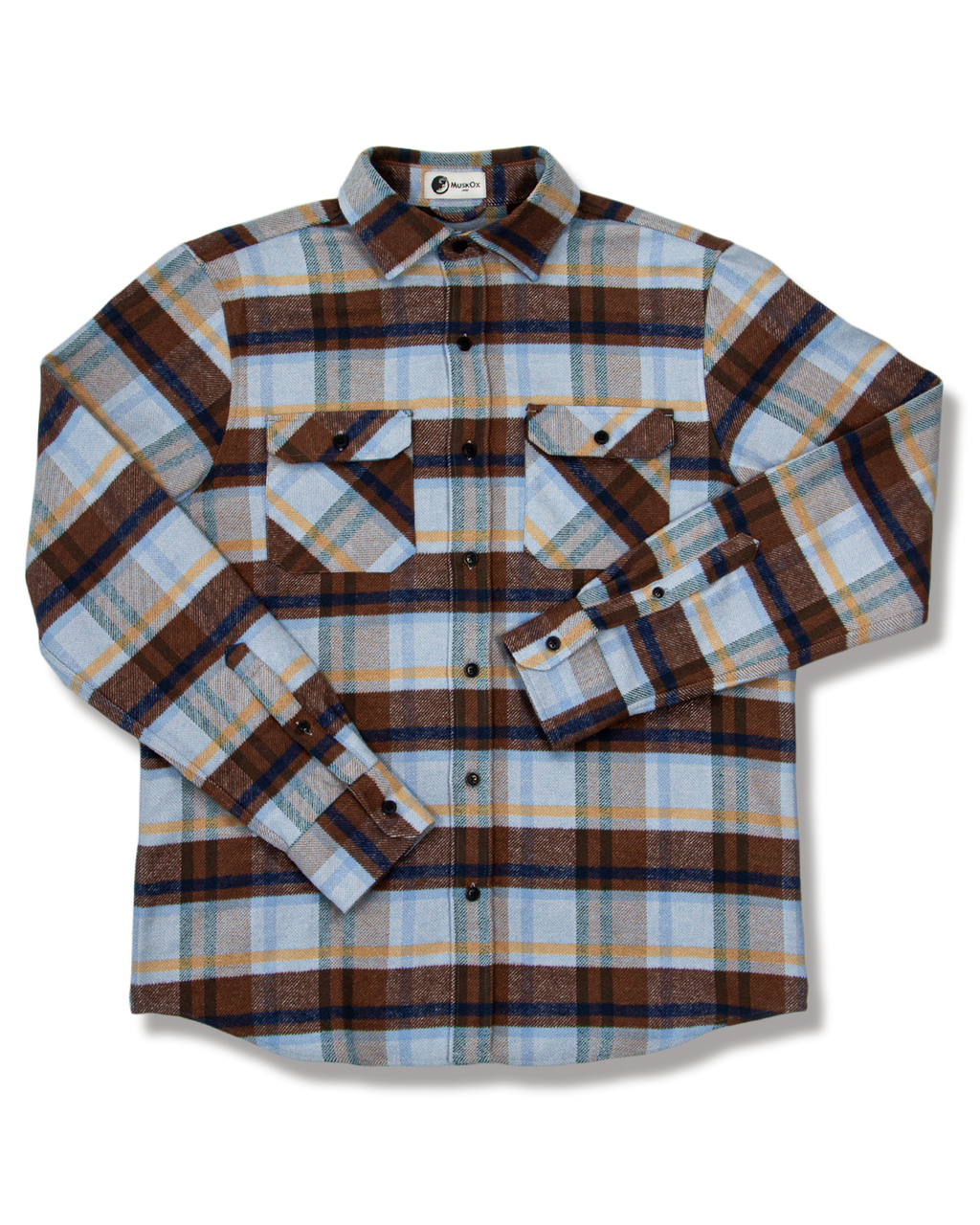 The Grand Flannel in Blue Plaid by MuskOx Flannels, 100% Heavyweight Cotton Flannel Shirt for Men