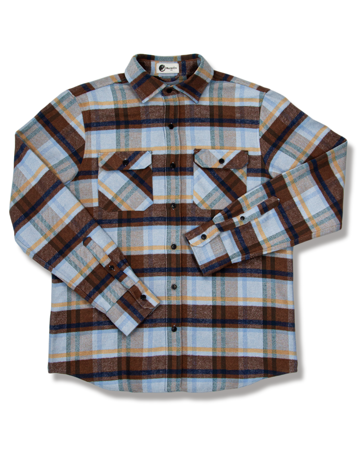 The Grand Flannel in Blue Plaid by MuskOx Flannels, 100% Heavyweight Cotton Flannel Shirt for Men