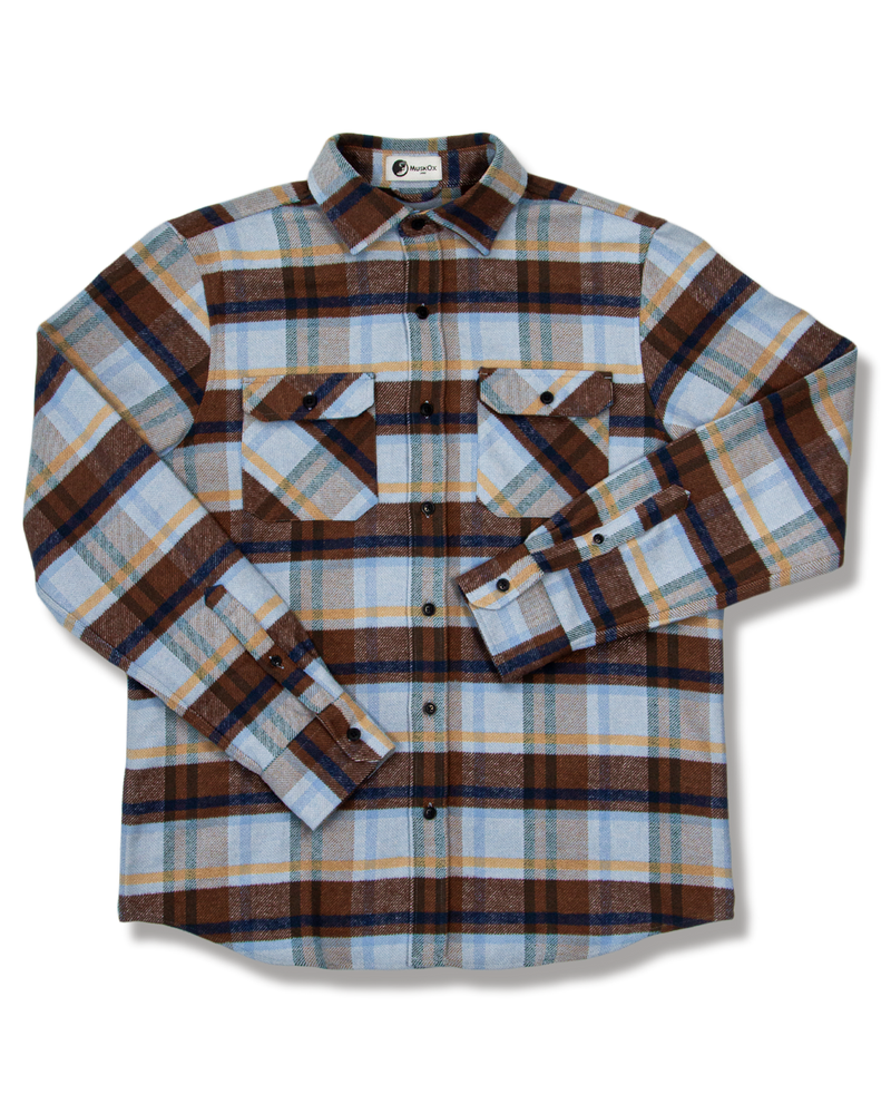 The Grand Flannel in Blue Plaid by MuskOx Flannels, 100% Heavyweight Cotton Flannel Shirt for Men