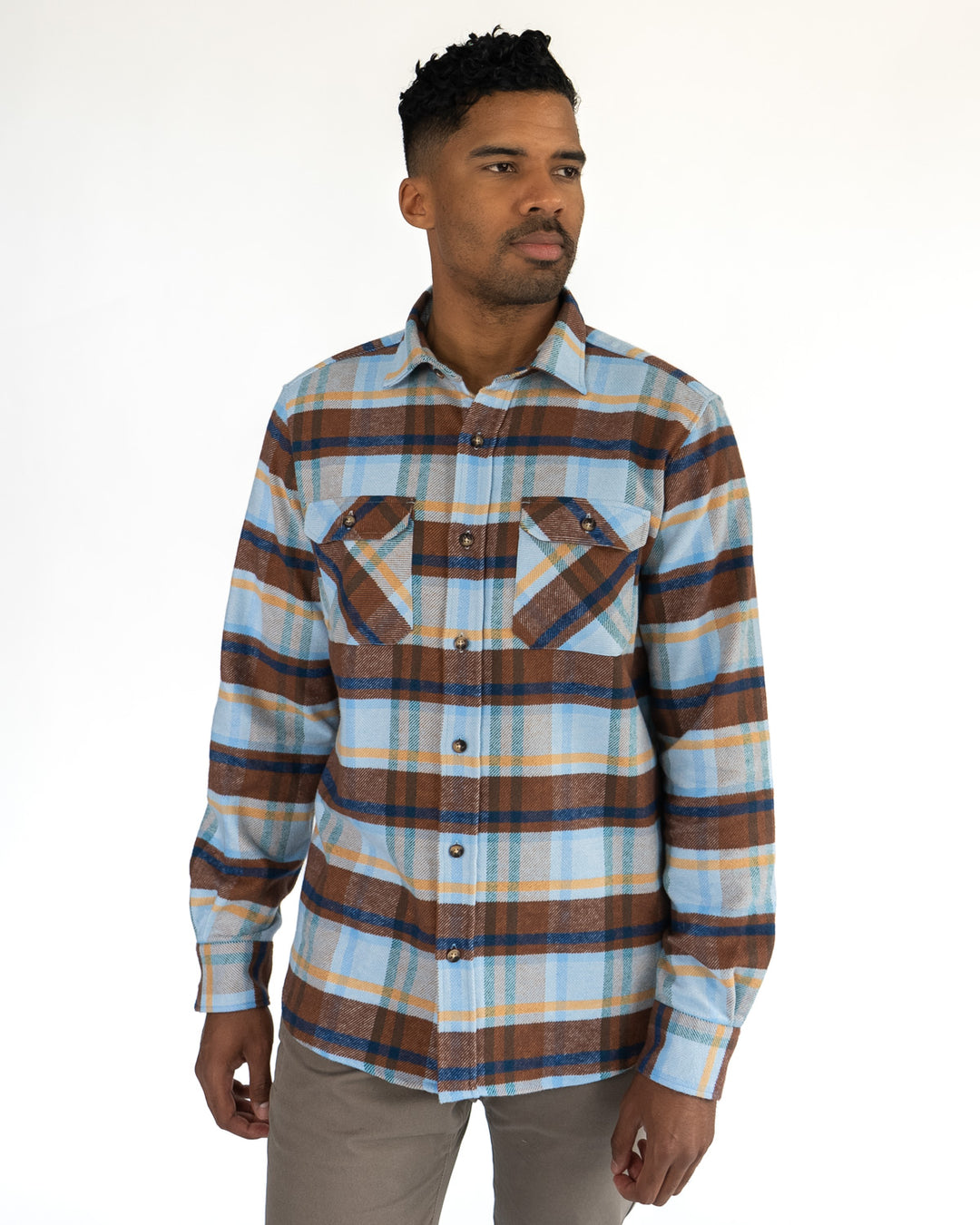 The Grand Flannel in Blue Plaid by MuskOx Flannels, 100% Heavyweight Cotton Flannel Shirt for Men