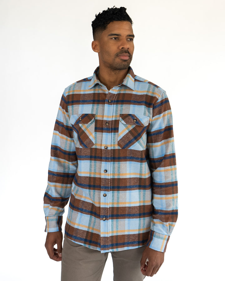 The Grand Flannel in Blue Plaid by MuskOx Flannels, 100% Heavyweight Cotton Flannel Shirt for Men