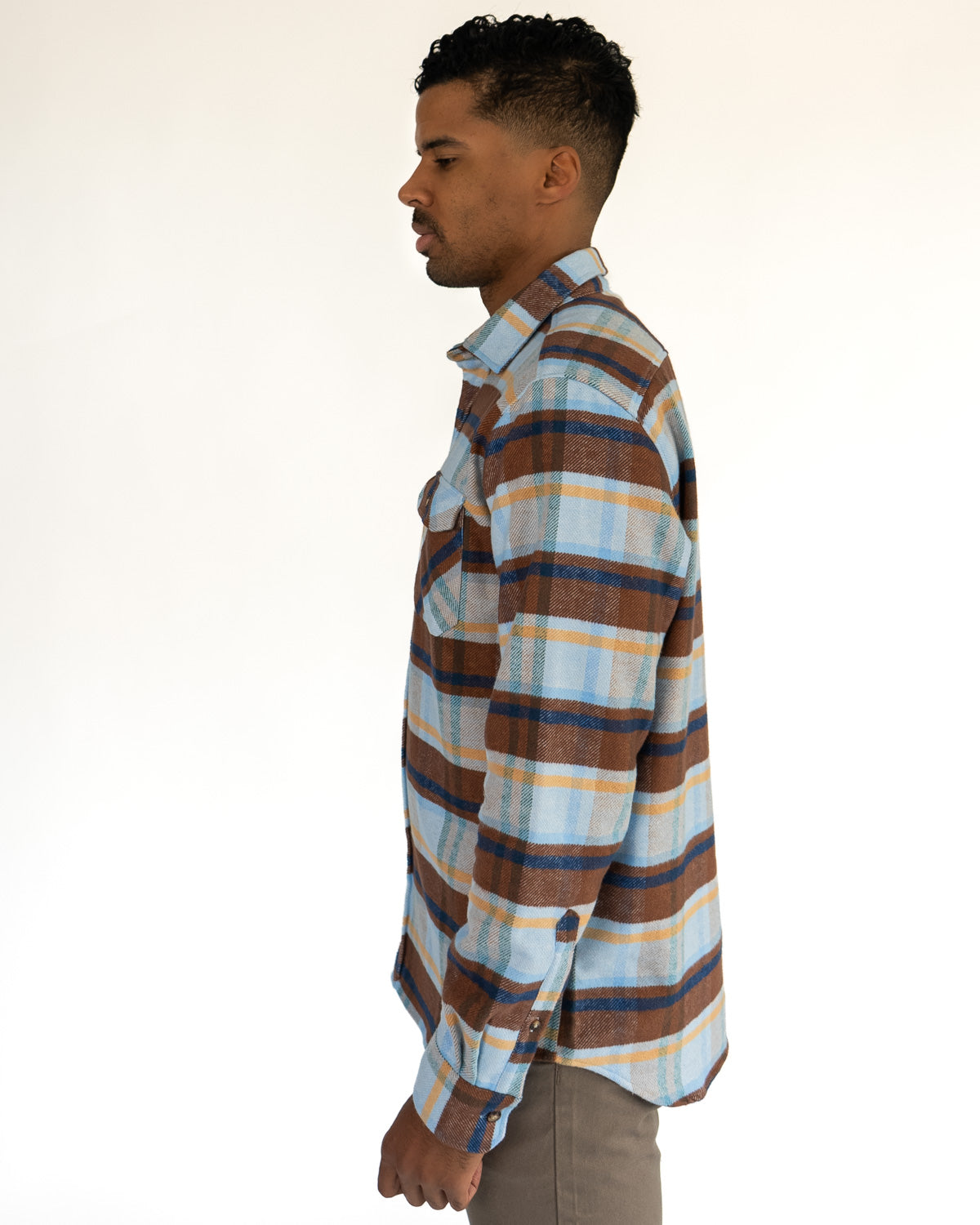 The Grand Flannel in Blue Plaid by MuskOx Flannels, 100% Heavyweight Cotton Flannel Shirt for Men