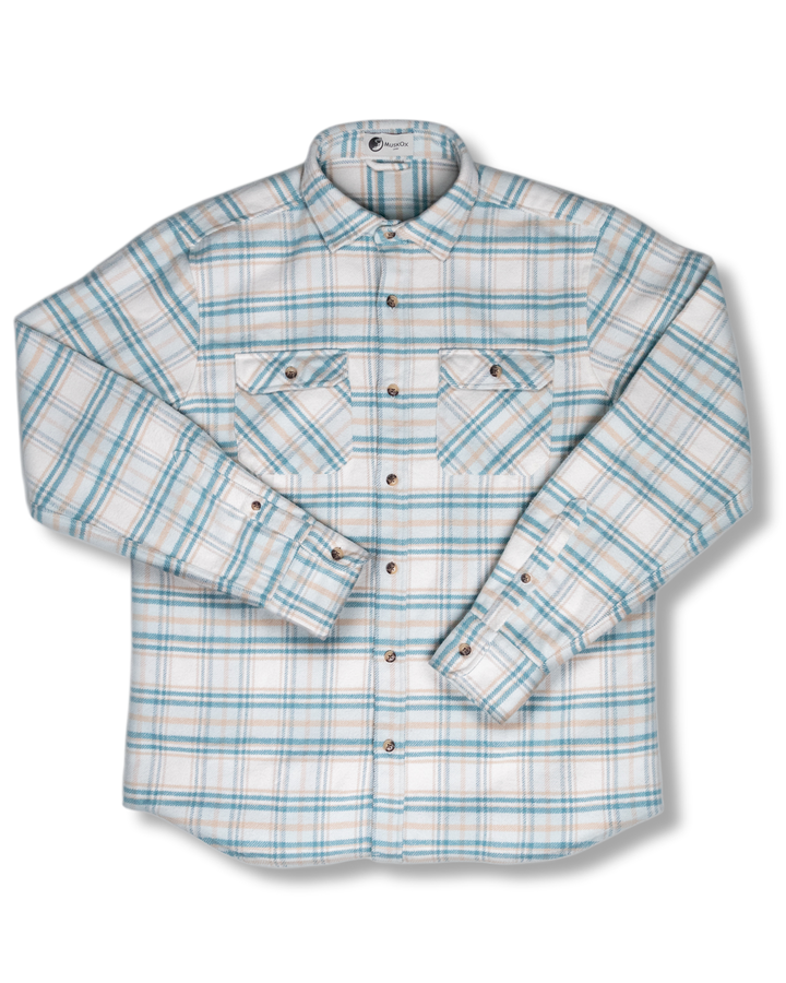Grand Flannel Shirt for Men, 100% Cotton Heavyweight Flannel Shirt in Blue and Yellow Plaid
