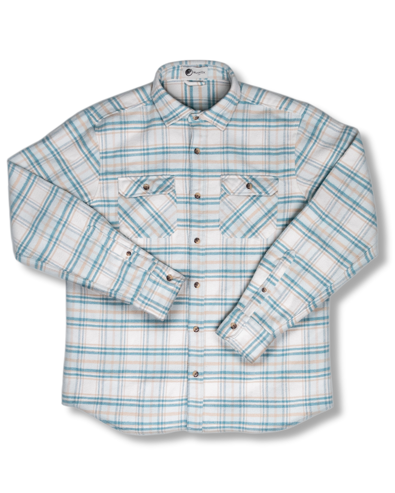 Grand Flannel Shirt for Men, 100% Cotton Heavyweight Flannel Shirt in Blue and Yellow Plaid