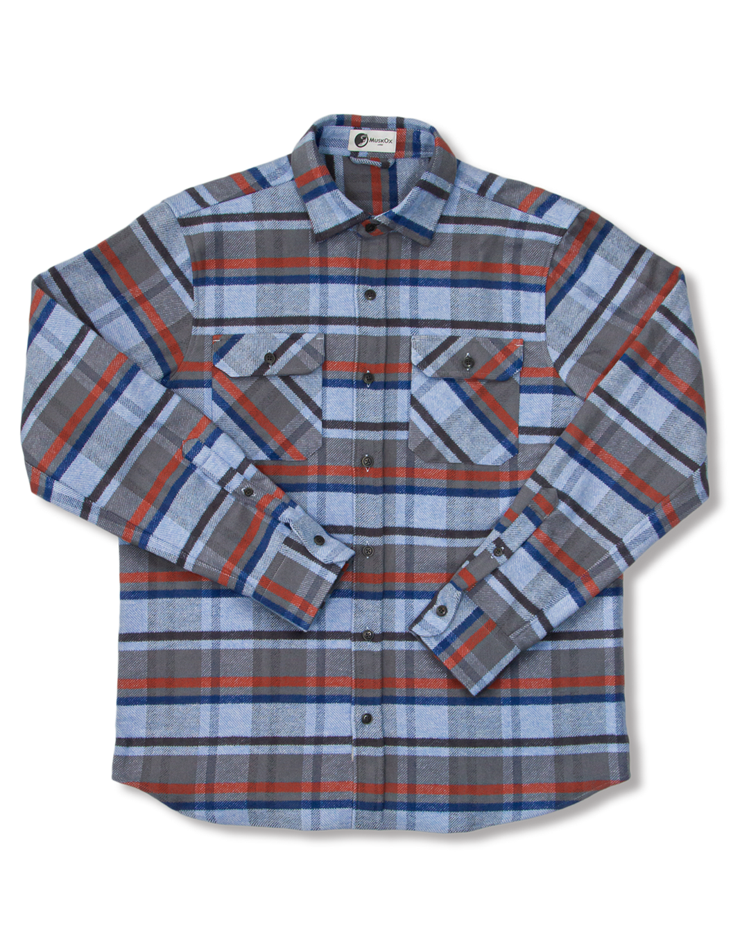 Grand Flannel in Dust Blue Plaid, 100% Cotton Flannel Shirt for Men by MuskOx