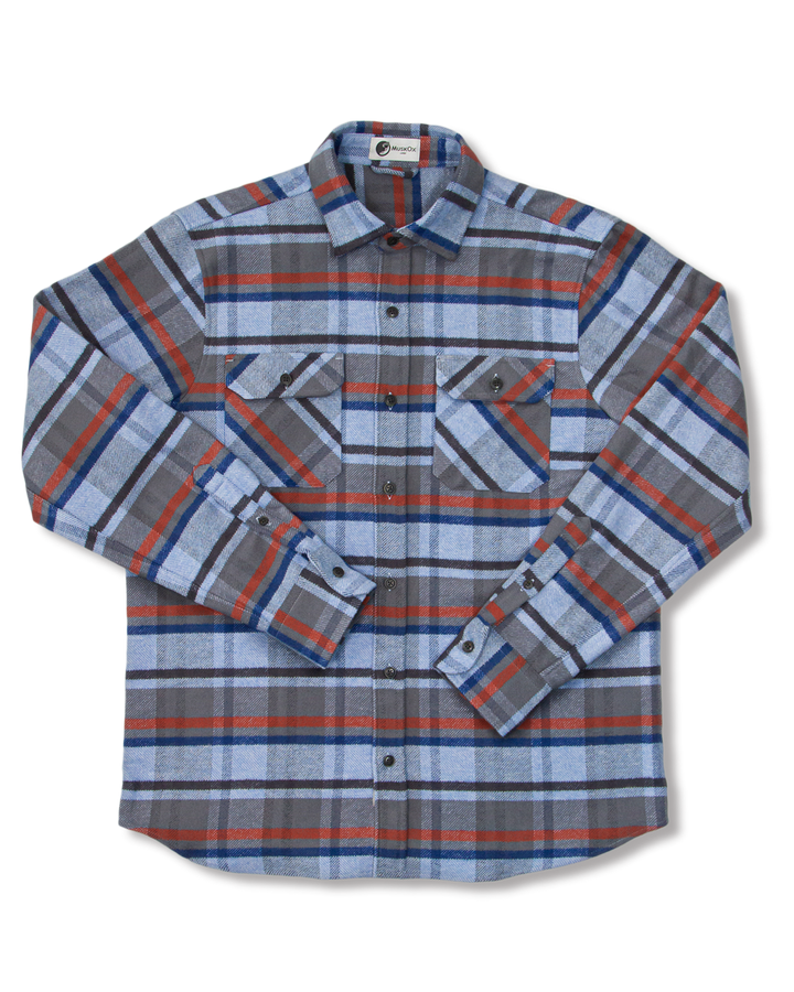 Grand Flannel in Dust Blue Plaid, 100% Cotton Flannel Shirt for Men by MuskOx