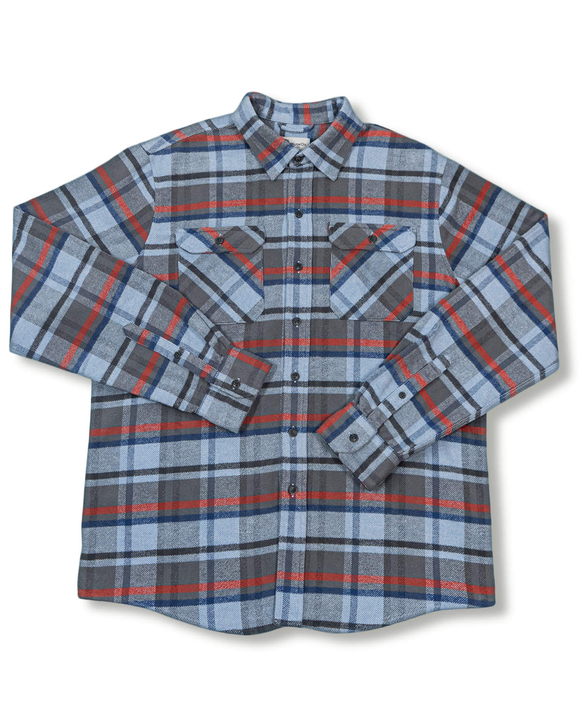 Grand Flannel in Dust Blue Plaid, 100% Cotton Flannel Shirt for Men by MuskOx