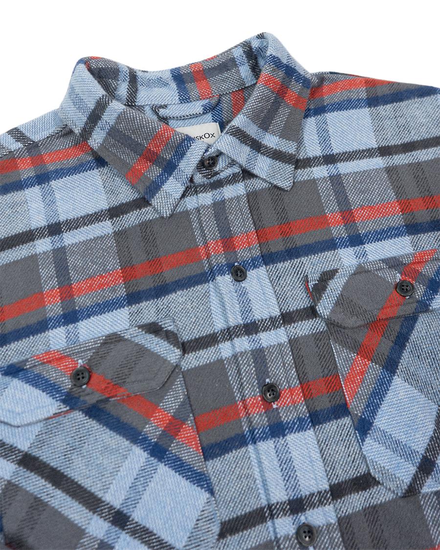 Grand Flannel in Dust Blue Plaid, 100% Cotton Flannel Shirt for Men by MuskOx