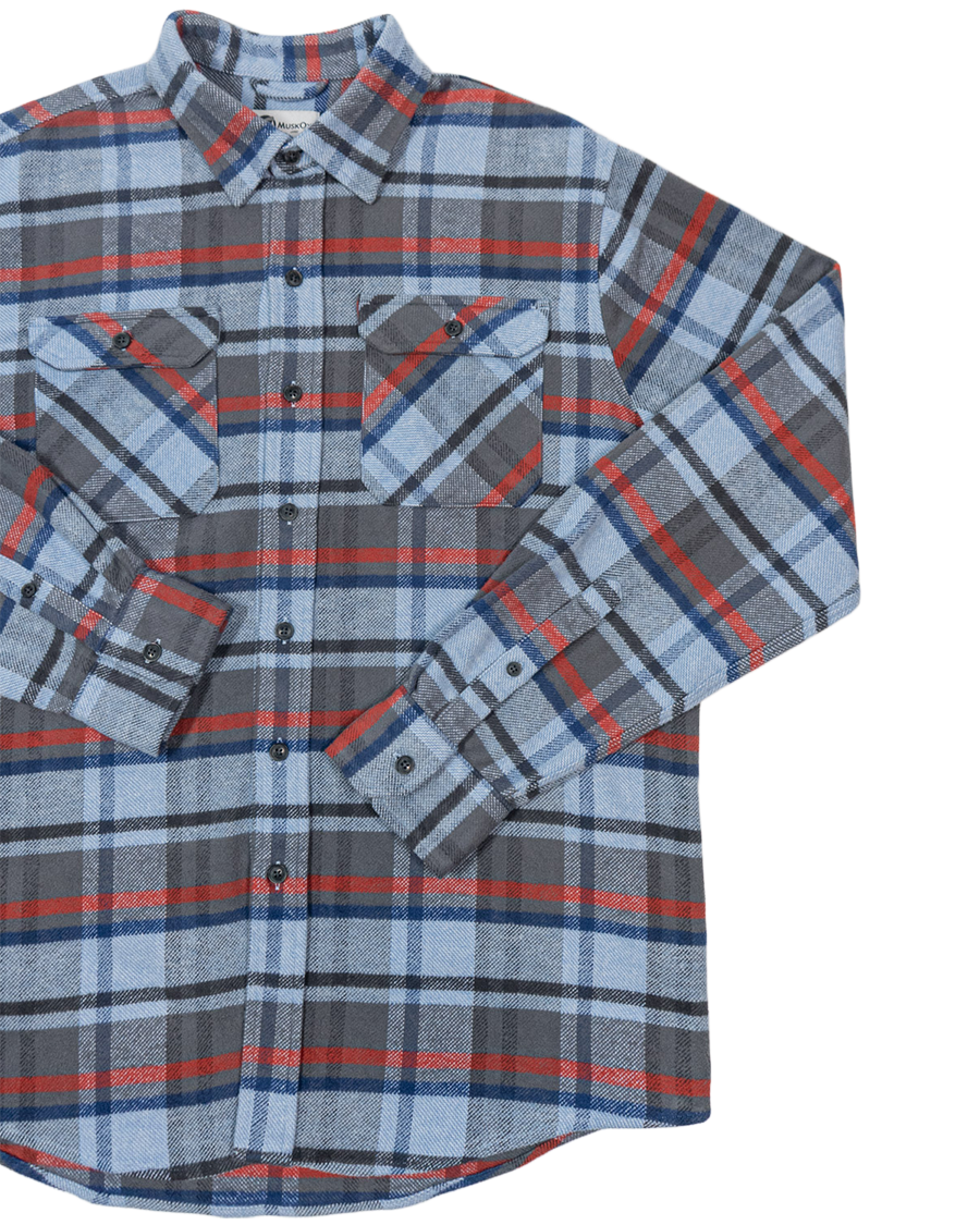 Grand Flannel in Dust Blue Plaid, 100% Cotton Flannel Shirt for Men by MuskOx