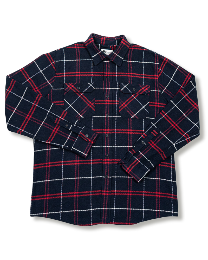 Grand Flannel in Marine Blue Plaid, 100% Cotton Flannel Shirt for Men by MuskOx
