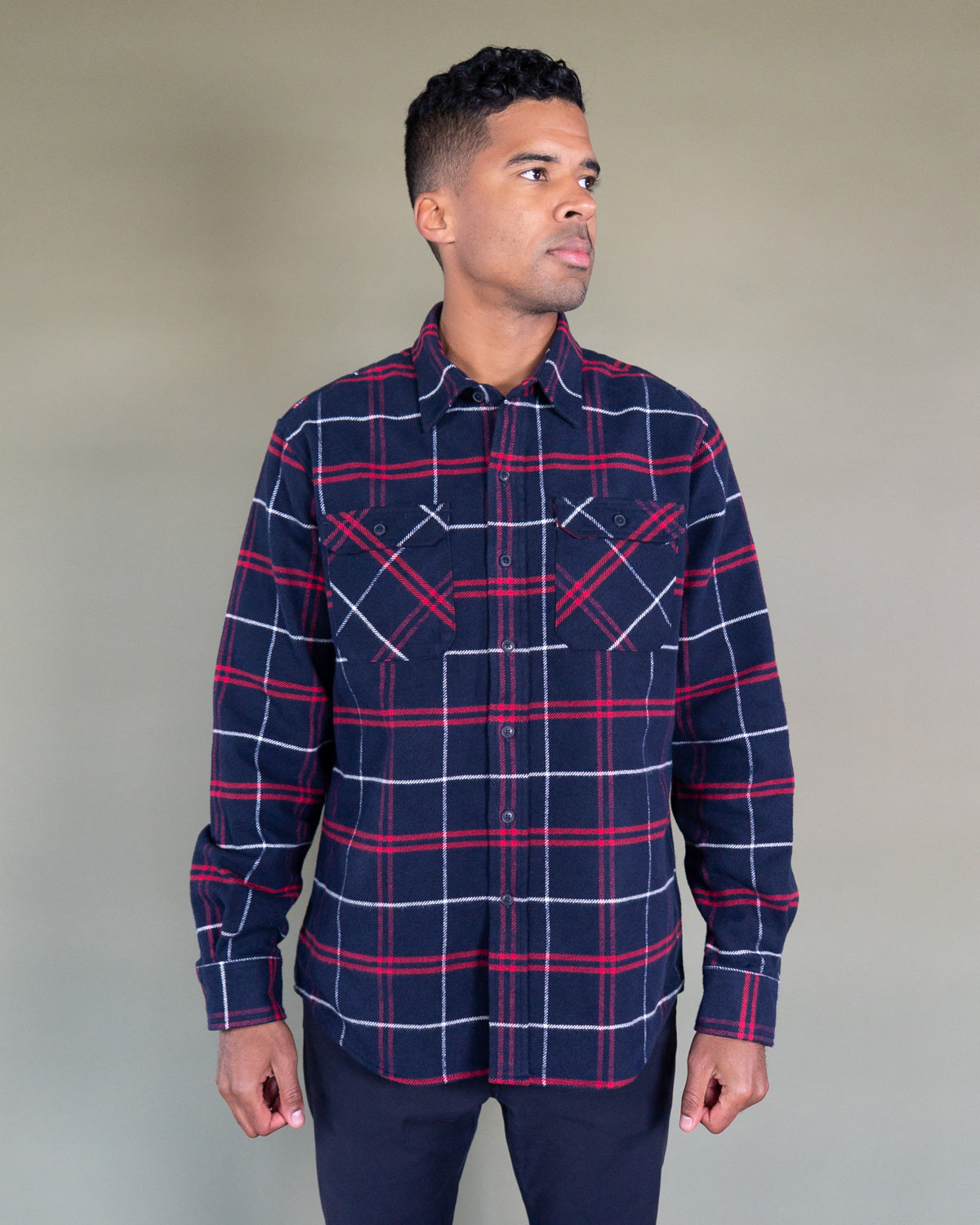 Grand Flannel in Marine Blue Plaid, 100% Cotton Flannel Shirt for Men by MuskOx