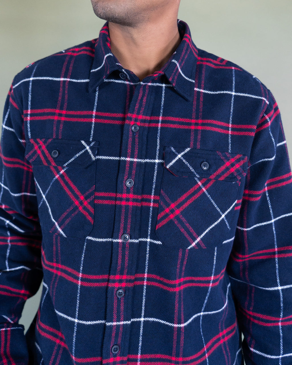 Grand Flannel in Marine Blue Plaid, 100% Cotton Flannel Shirt for Men by MuskOx