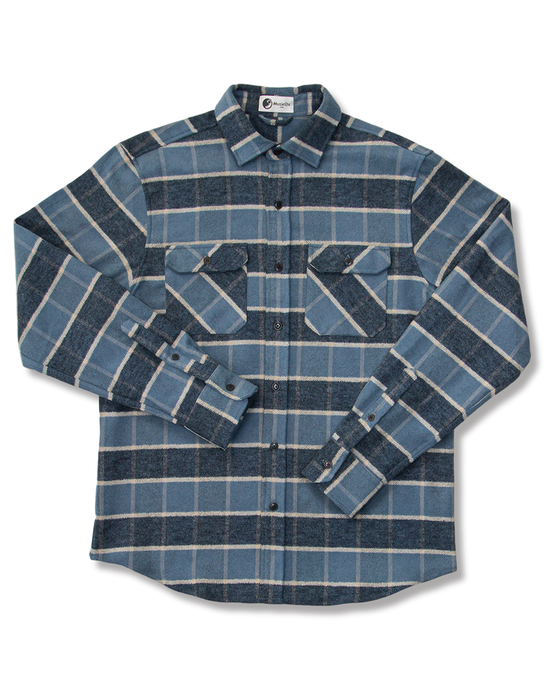 Grand Flannel in Ocean Blue, 100% Cotton Flannel Shirt for Men by MuskOx