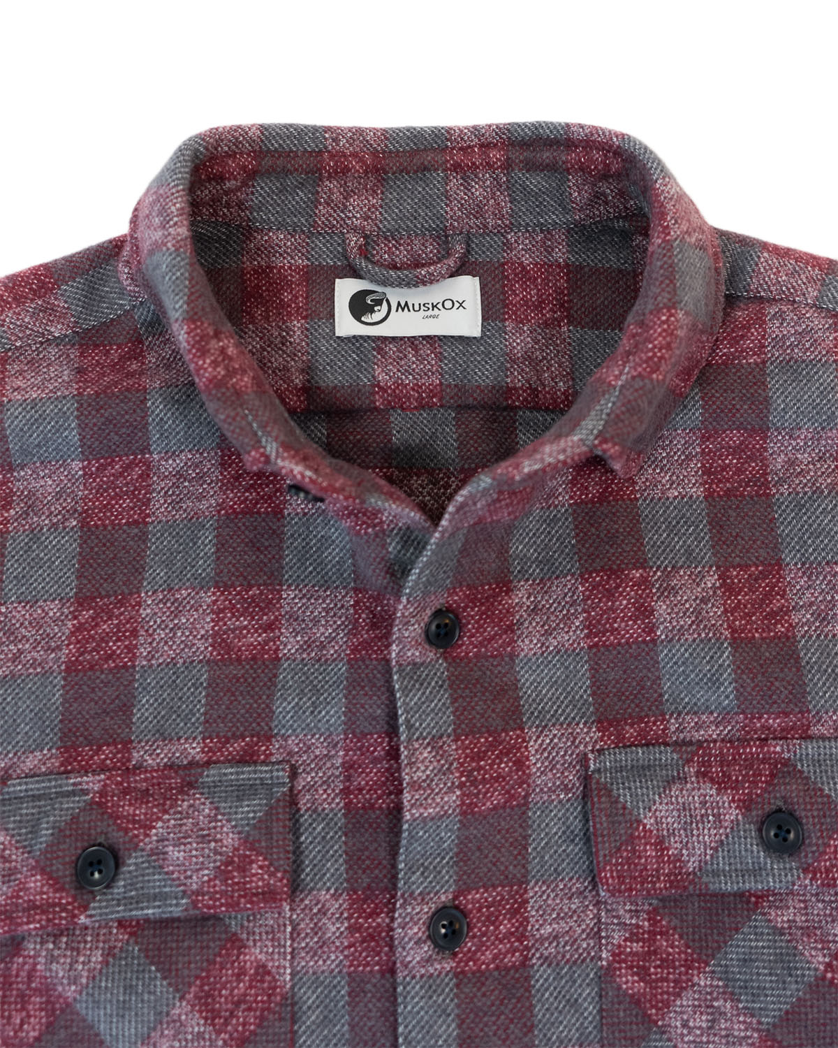 Relaxed Fitting Flannel for Men in Burgundy, 100% Cotton Heavyweight Flannel