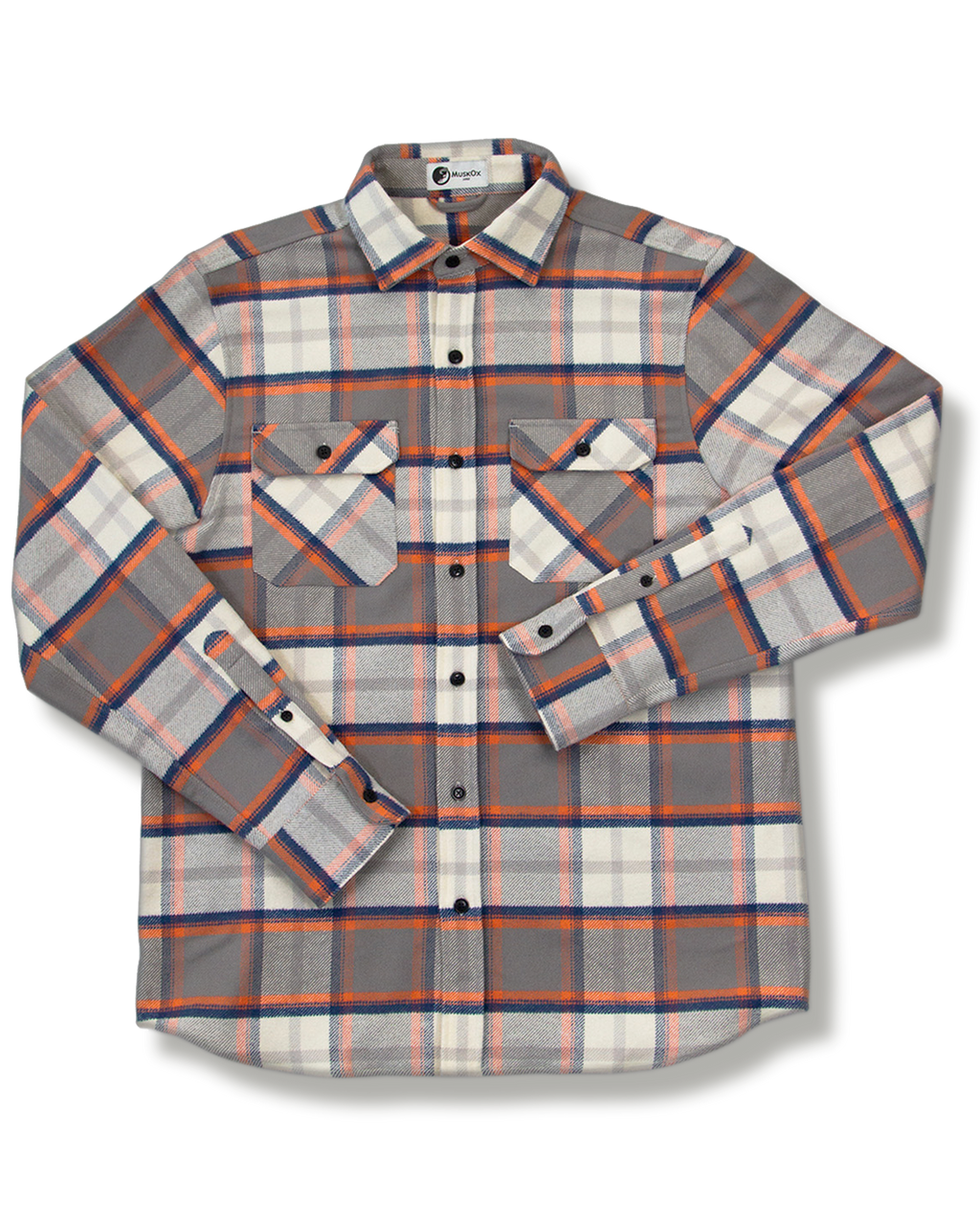 Grand Flannel in Plaid Orange and Grey, 100% Cotton Flannel Shirt for Men