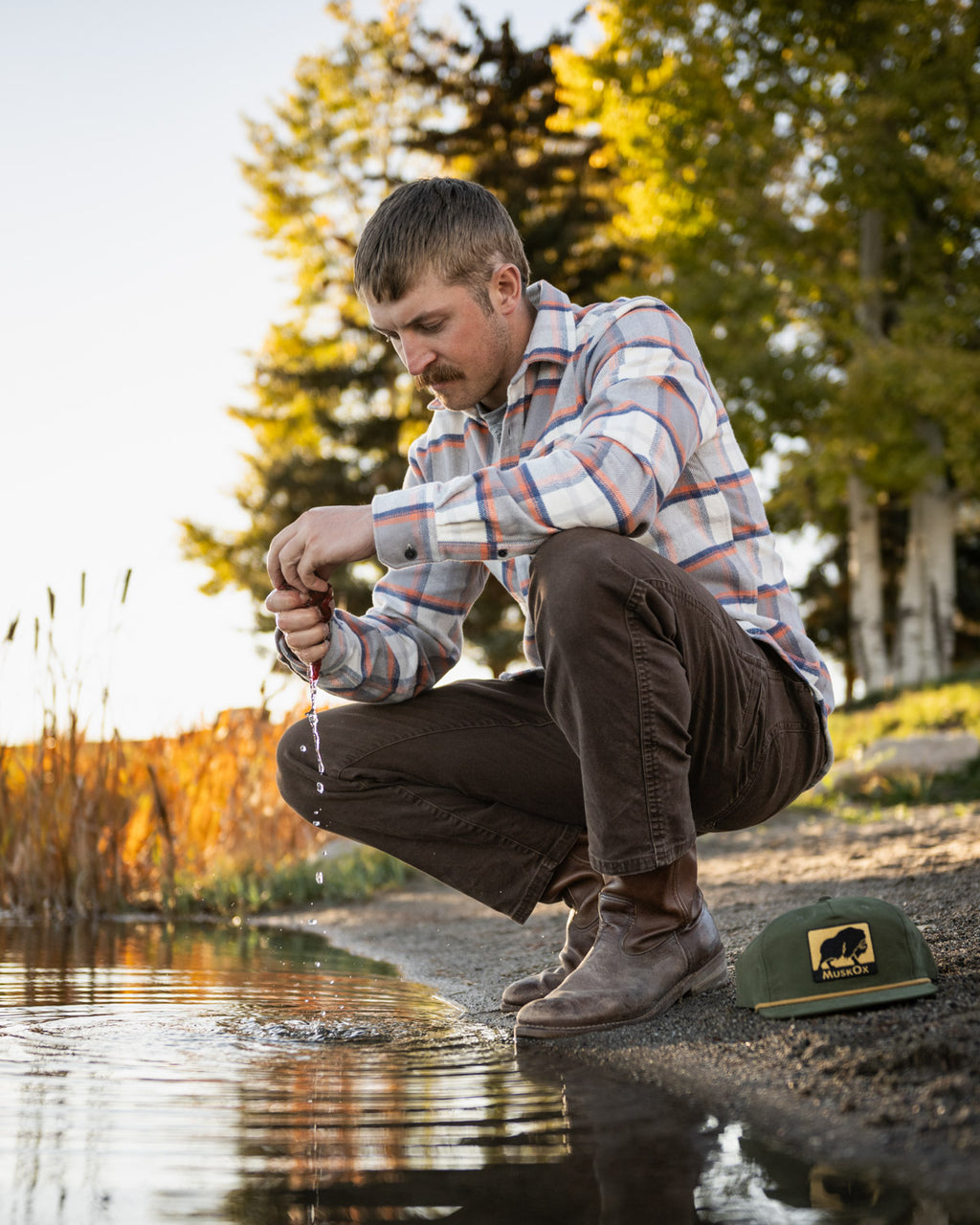 The Grand Flannel in Orange and Grey Plaid by MuskOx Flannels, 100% Heavyweight Cotton Flannel Shirt for Men