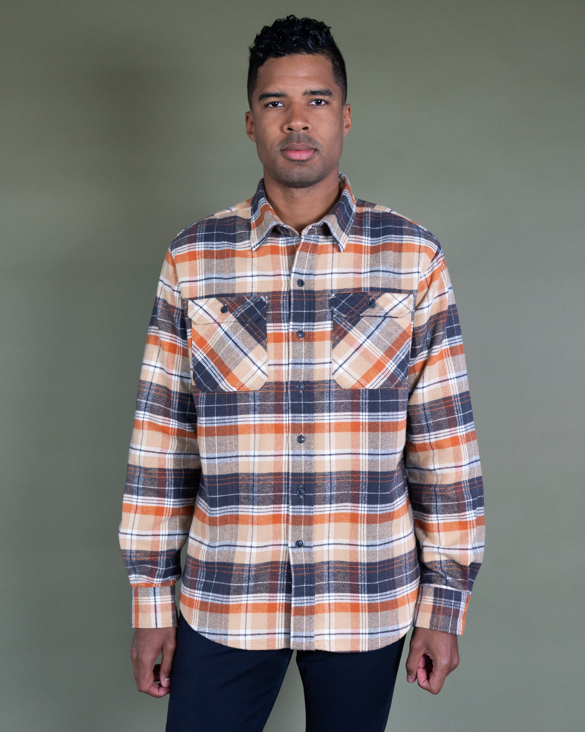 Grand Flannel in Tan Plaid, 100% Cotton Flannel for Men