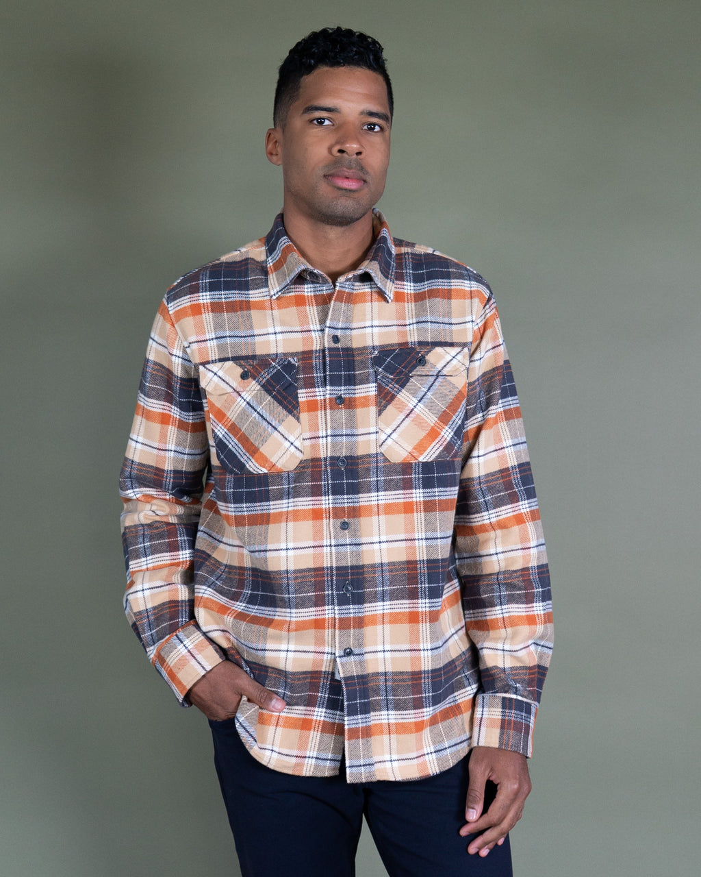 Grand Flannel in Tan Plaid, 100% Cotton Flannel for Men