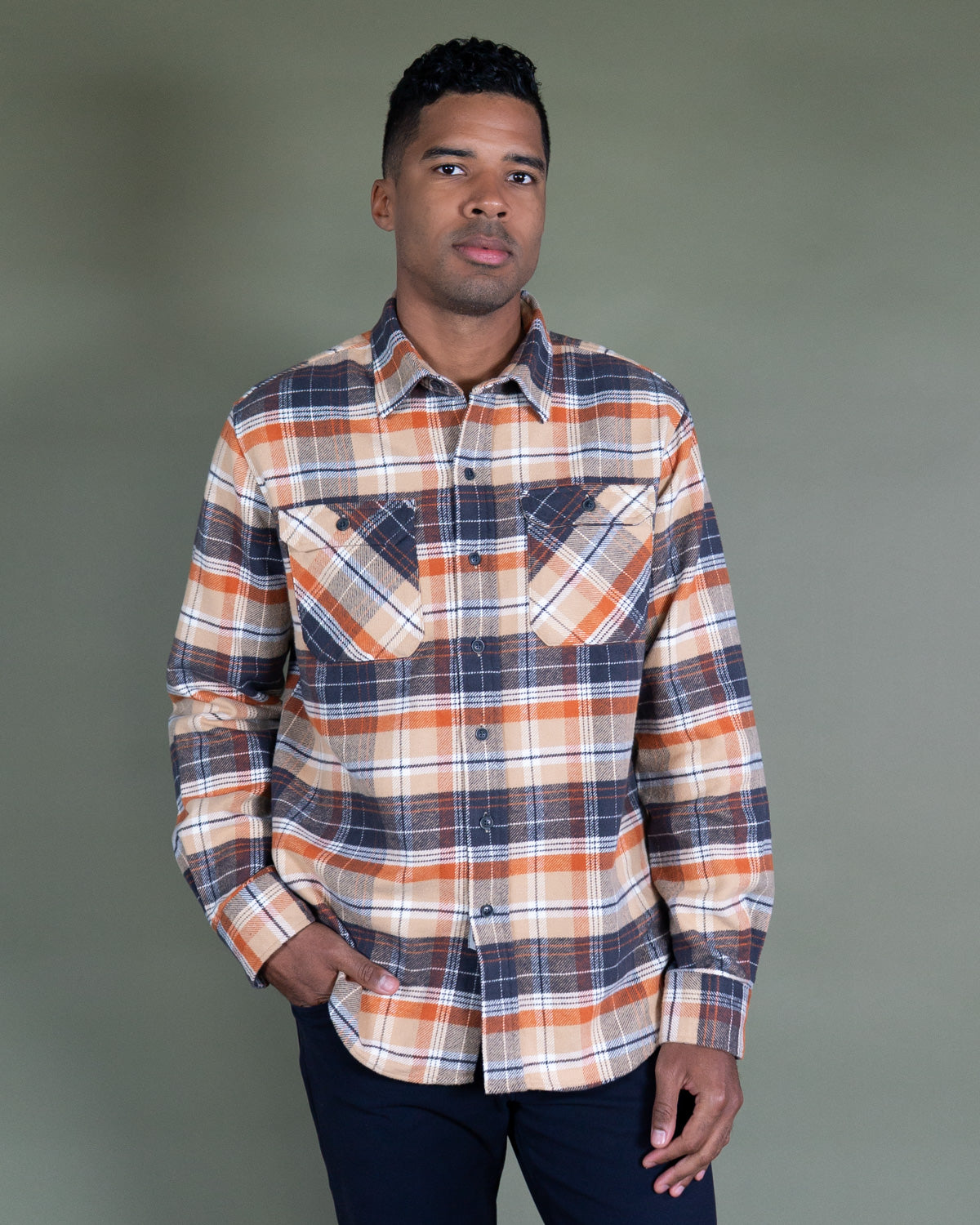Grand Flannel in Tan Plaid, 100% Cotton Flannel for Men