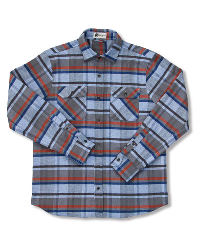 Grand Flannel in Dust Blue Plaid, 100% Cotton Flannel Shirt for Men by MuskOx