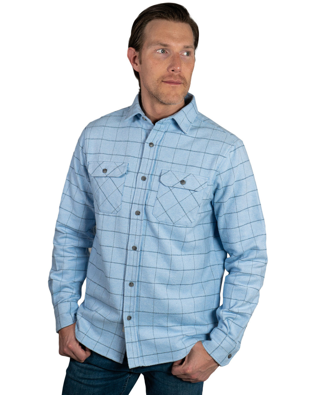The Grand Flannel Shirt in Glacier, Cotton Flannel for Men