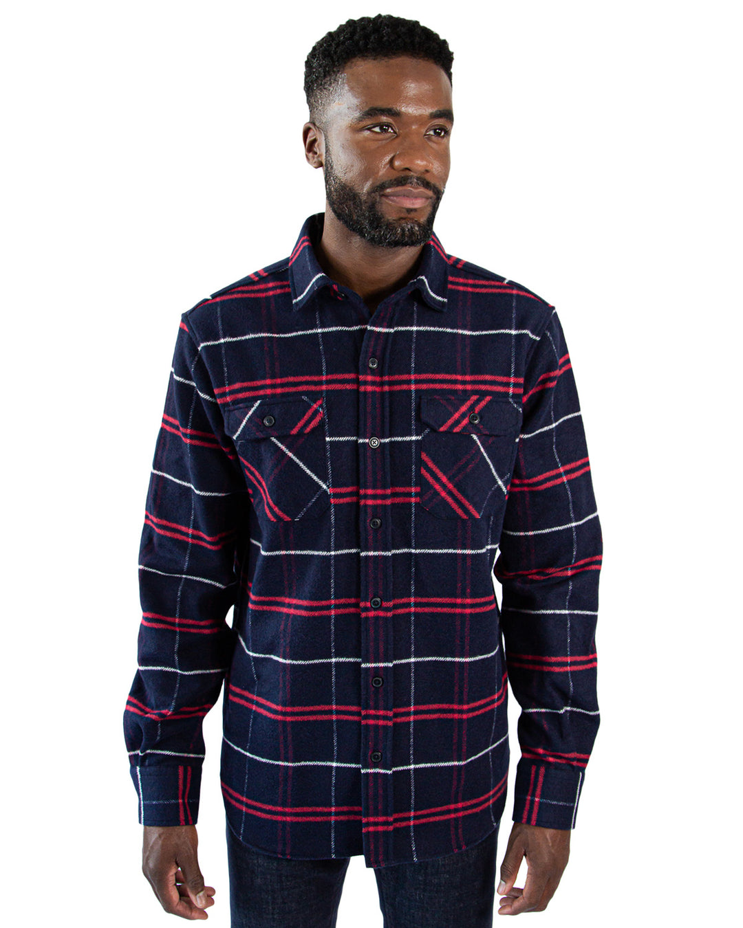 Grand Flannel in Marine Blue Plaid, 100% Cotton Flannel Shirt for Men by MuskOx