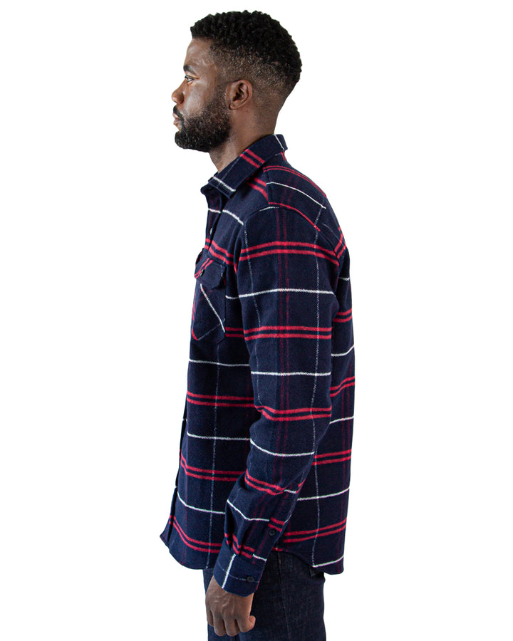 Grand Flannel in Marine Blue Plaid, 100% Cotton Flannel Shirt for Men by MuskOx