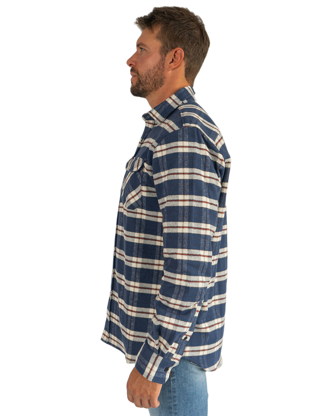 Grand Flannel in Navy Plaid, 100% Cotton Flannel Shirt for Men by MuskOx