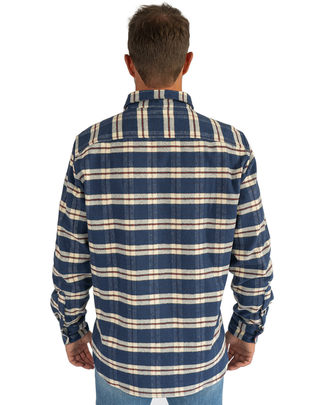 Grand Flannel in Navy Plaid, 100% Cotton Flannel Shirt for Men by MuskOx