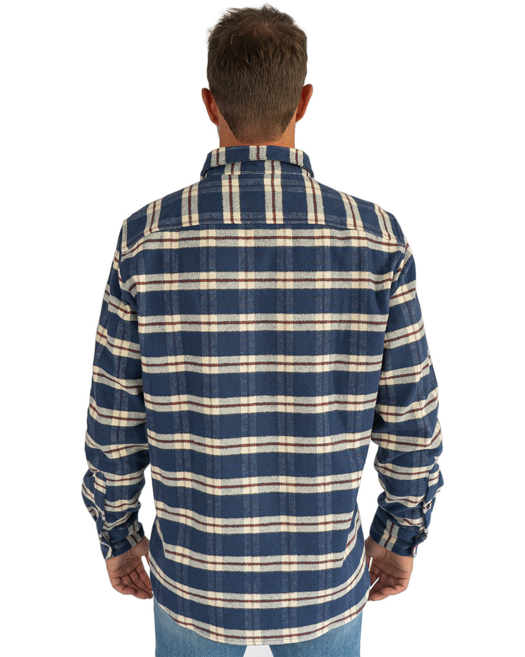 Grand Flannel in Navy Plaid, 100% Cotton Flannel Shirt for Men by MuskOx