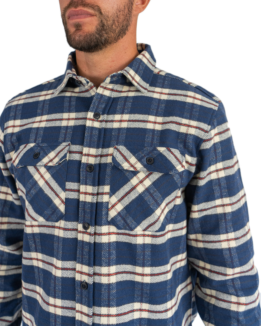 Grand Flannel in Navy Plaid, 100% Cotton Flannel Shirt for Men by MuskOx